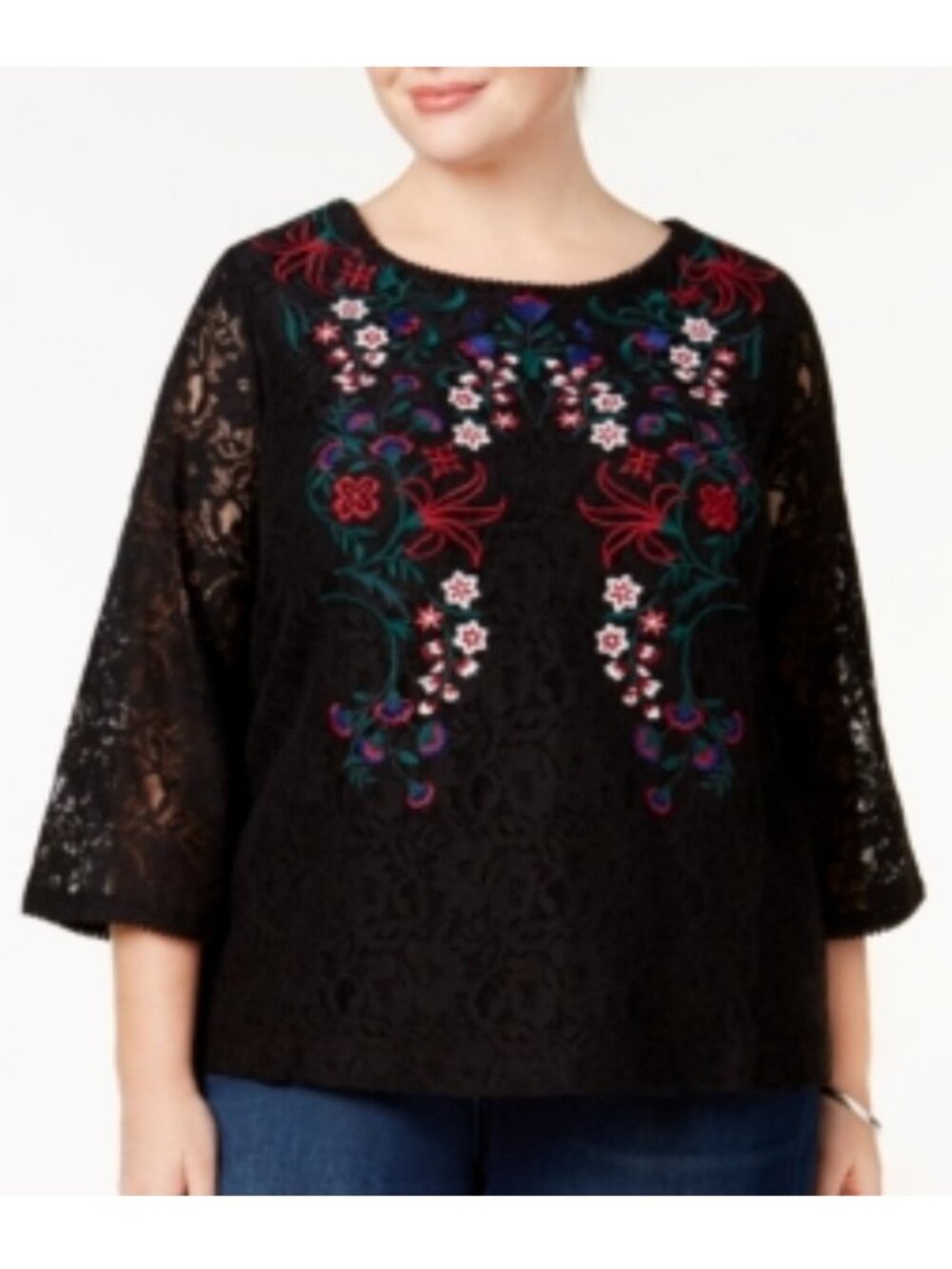 Charter Club SZ XL Embroidered Black Lace Top Dressy Boho Feminine Whimsigoth